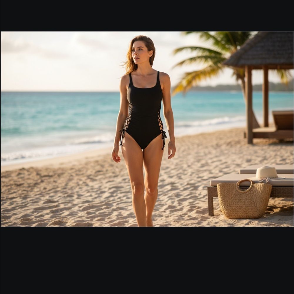 Fashion Nova Black Lace-Up One Piece Swimsuit Women’s XL NWT Sexy Cutout